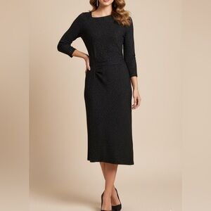 AKEMI + KIN Tegan Black Metallic Shimmer Asymmetrical Midi Dress